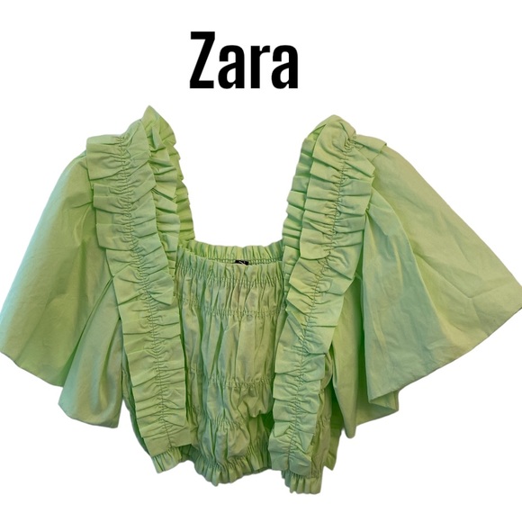 Zara Lime Green Voluminous Poplin Shirt M NWOT - Picture 1 of 9